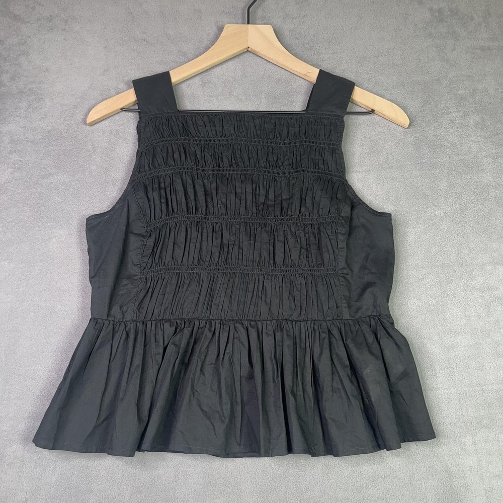 J.Crew Factory Smocked Peplum Top Black Minimalist Sleeveless Cotton Women Sz‎ 4